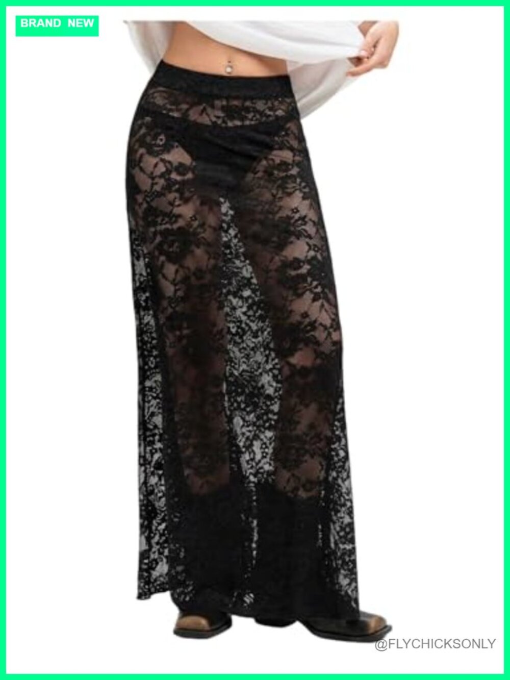 Milumia Women's Sexy Sheer Mesh Lace Maxi Skirt Y2k See Through Long Skirt